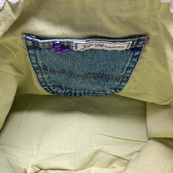 Handmade Upcycled Shoulder/Tote Bag, Blue/Green, Embroidered - Picture 3 of 6